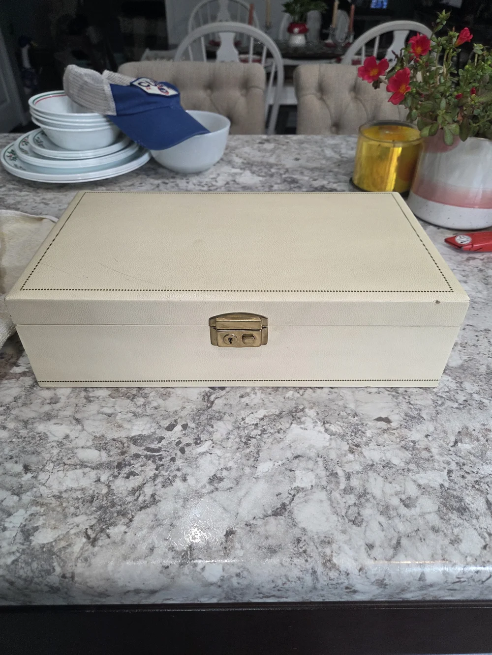 60's Vintage MCM 2 Tier Ivory Jewelry Box Red Velvet Interior MCM